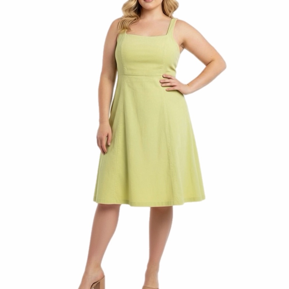 Old Navy Dress Womens L Chartreuse Green Empire Smoked Back Flowy Cottage Gypsy